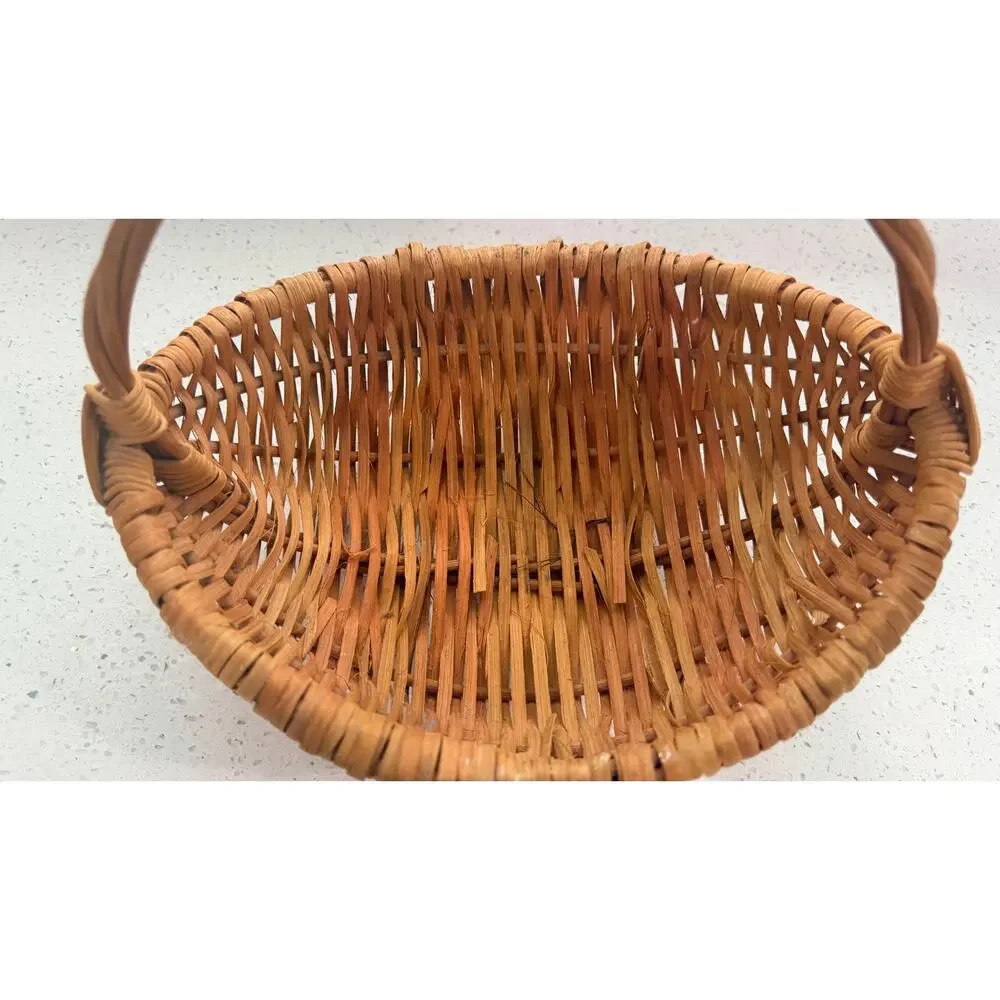 Vintage Handmade Woven Splint Basket Oval 10x8 Fixed Handle Primitive Farmhouse